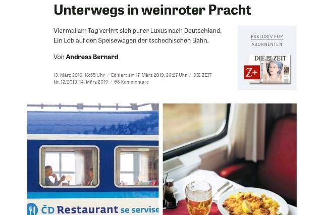 Německý reportér na adresu jídelního vozu ve vlaku ČD nešetří superlativy.jpg Německý reportér na adresu jídelního vozu ve vlaku ČD nešetří superlativy